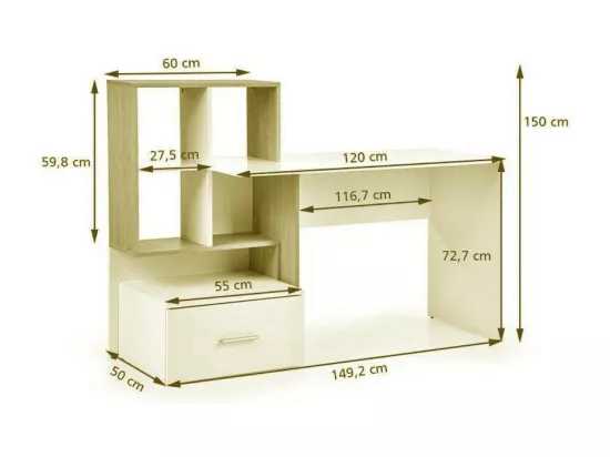 Bureau gris anthracite et aspect chêne avec grand tiroir et étagères STAND