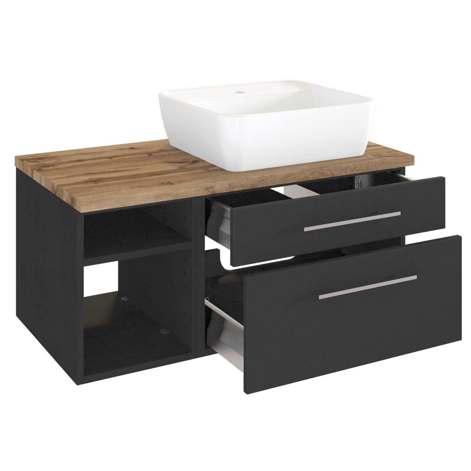 3-teiliges Badmöbel-SetDAVOS - grau - 90 cm breit - Becken rechts