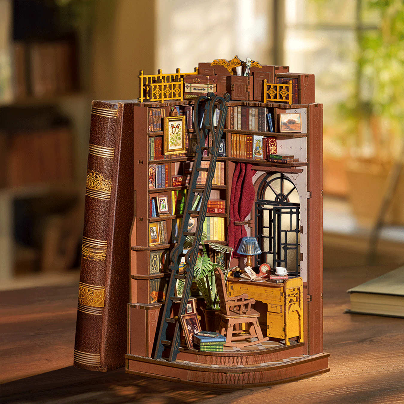(196-tlg. Set) Rolife Book Nook Modell Bausatz DIY Miniatur Haus mit Licht Home Deko Buchstütze für Erwachsene (TGE02) - Silent Corner Study