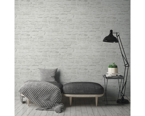 Zelfklevend behang 38590-1 Steenlook 3D witgrijs 8,40 x 0,53 m