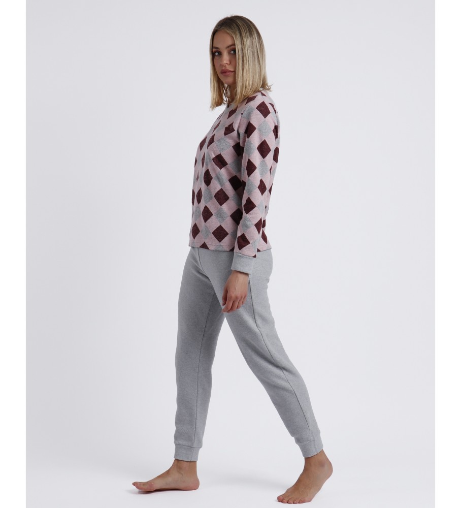 Pijama de manga comprida Admas rosa com estampa de arlequim