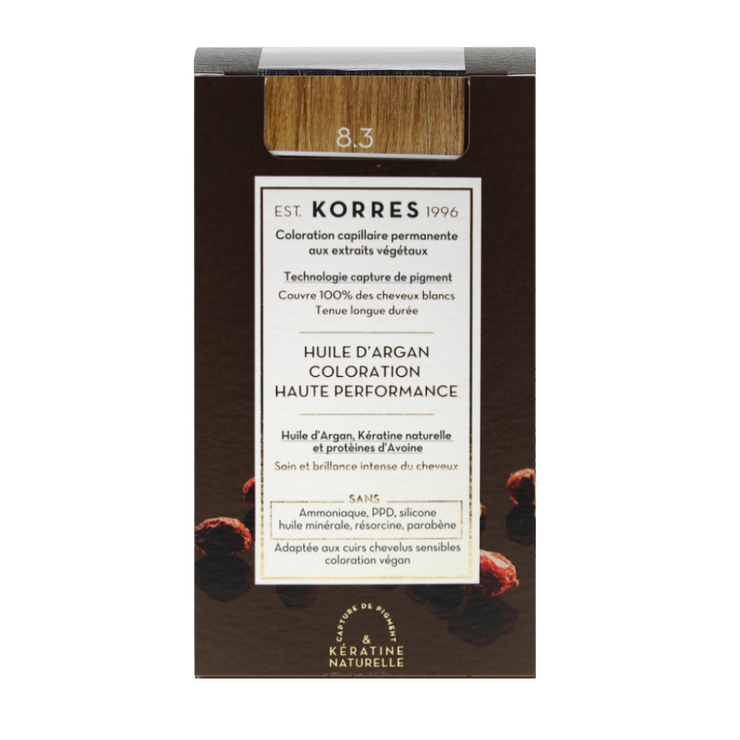 Korres coloration permanente huile d'argan 8.3 Blond Clair Doré