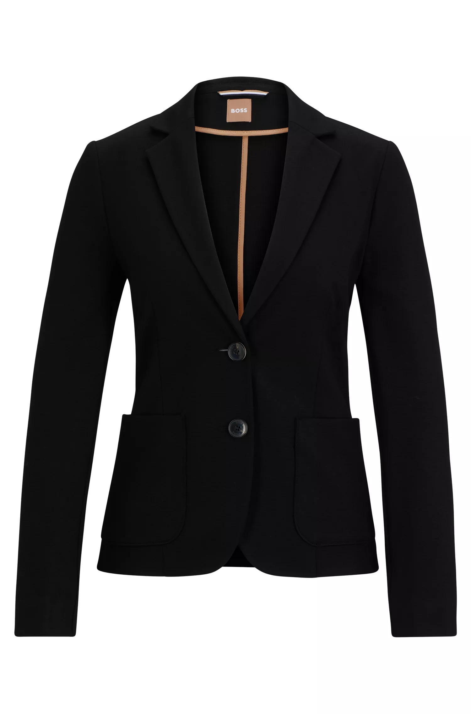Jaqueta BOSS preta, extra slim fit, em tecido elástico.