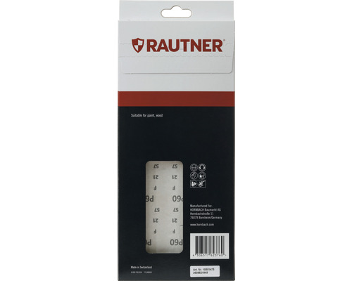 RAUTNER Schuurblad voor handschuurmachines en excenterschuurmachines, 115x280mm, korrel 60 80 120 180 240, ongeperforeerd, 10 stuks