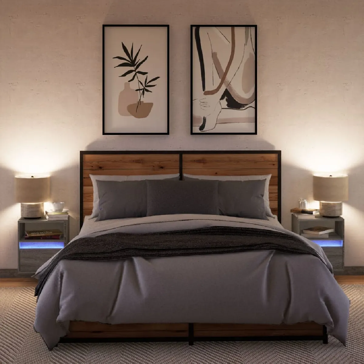 vidaXL Tables de chevet Murales LED - Sonoma Gris
