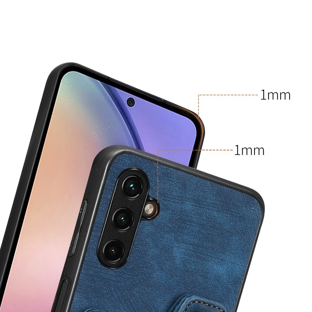 Samsung Galaxy A54 5G Necklace Leder Hülle mit Kartenfächer   Finger Griff Halterung   Handykette (RFID Schutz) - Blau