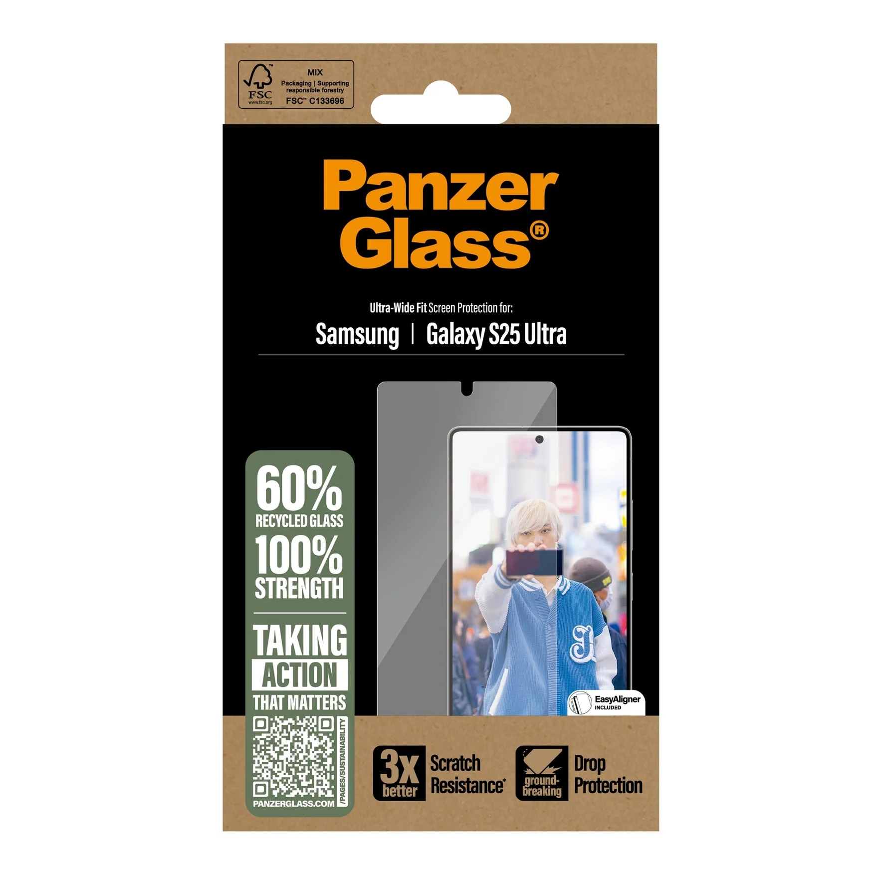 Samsung Galaxy S25 Ultra Antibakterielles Ultra Wide Fit Panzer Glas Displayschutz Case Friendly mit Montagerahmen (PGRNUWFG38488)