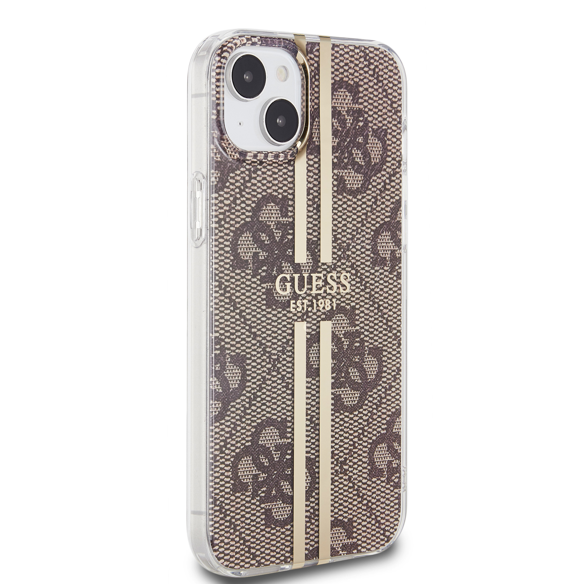 iPhone 15 Hybrid Hardcase Hülle IML 4G Gold Stripe (GUHCP15SH4PSEGW) - Braun