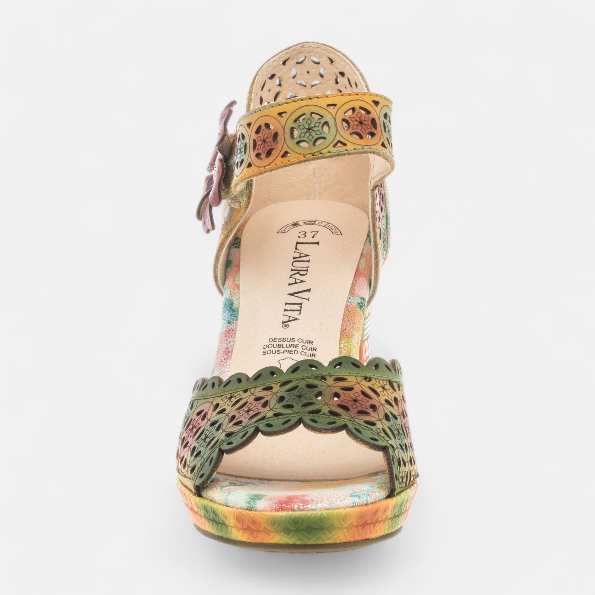 Nu-pieds à talon Femme en cuir jaune