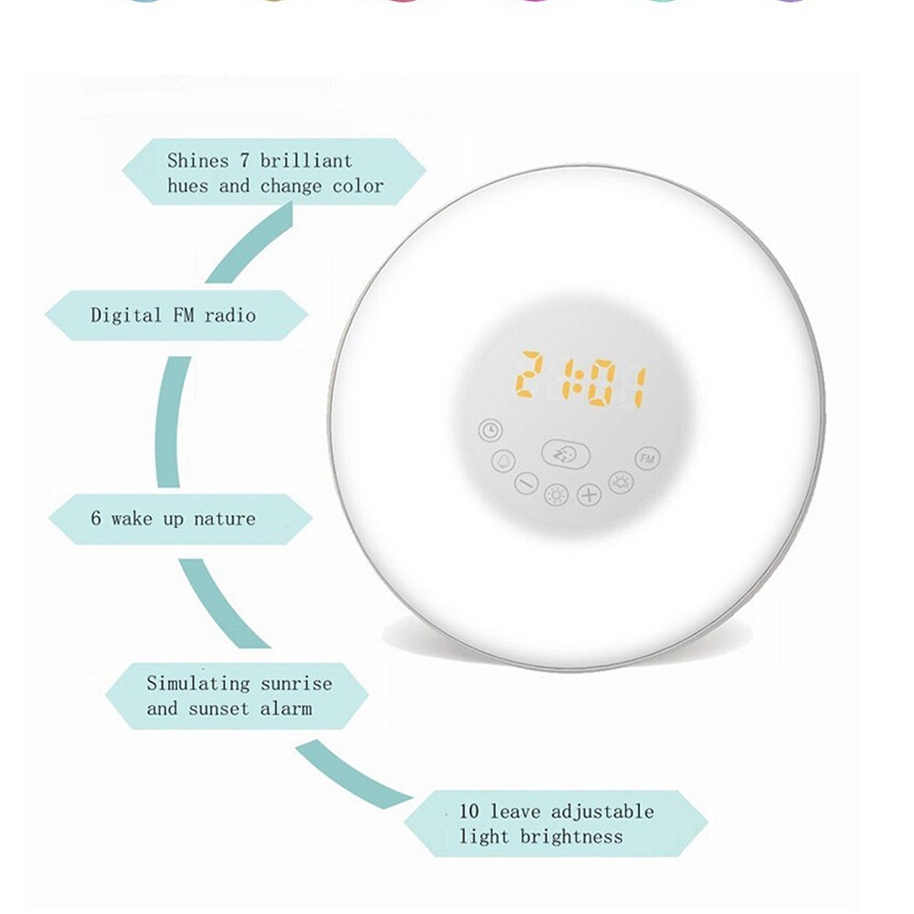 Sunrise Wake Up Licht mit FM Radio und Snooze Funktion Wecker Tischuhr - Weiss