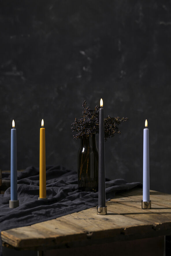 Uyuni LED taper candle, Hazy blue, smooth, 2-pack, 2,3x25 cm Hazy blue