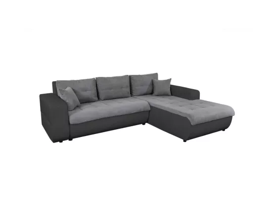 Canapé d'Angle Droit 4 places Suzie Convertible en Simili et Microfibre - Gris et Noir - L246 x 188 x 80cm - Loungitude
