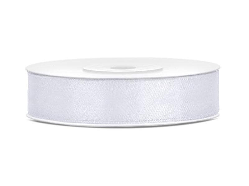 Partydeco Satinband 1.2 cm x 25 m, Weiss Band für Geschenke oder für die Dekoration auf Festen und Hochzeiten