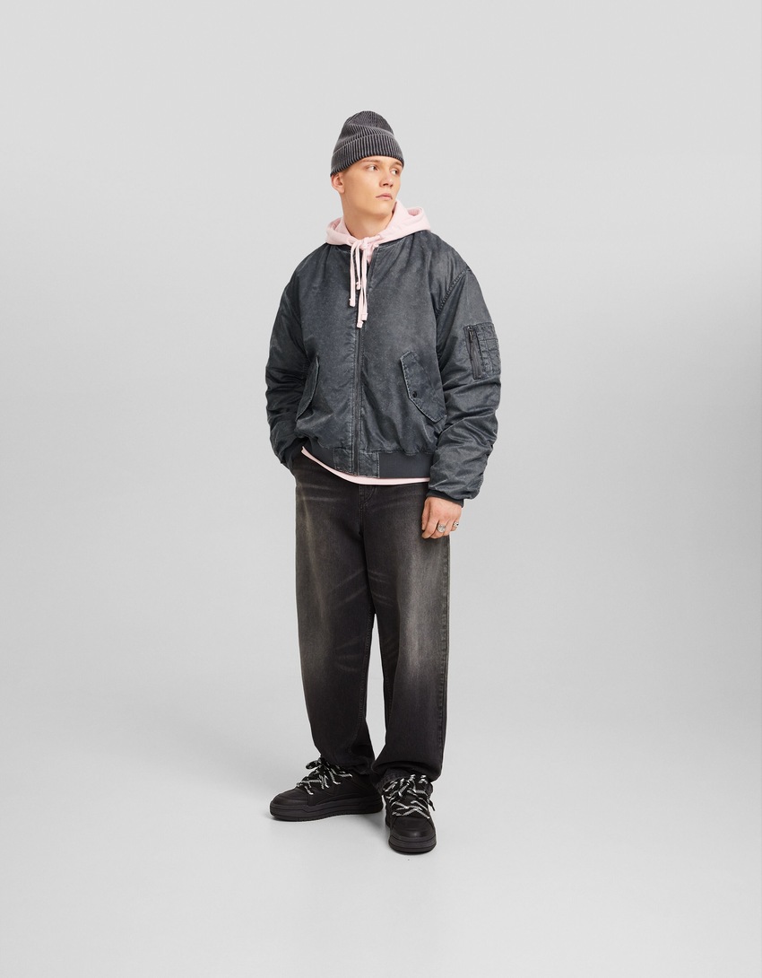 Jaqueta bomber de nylon desbotada