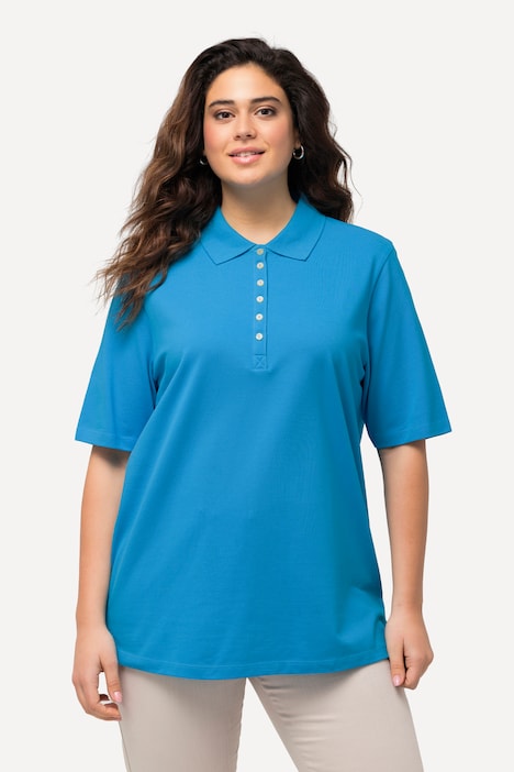 Poloshirt, Piqué, Polokragen, Samt-Knopfleiste, Halbarm