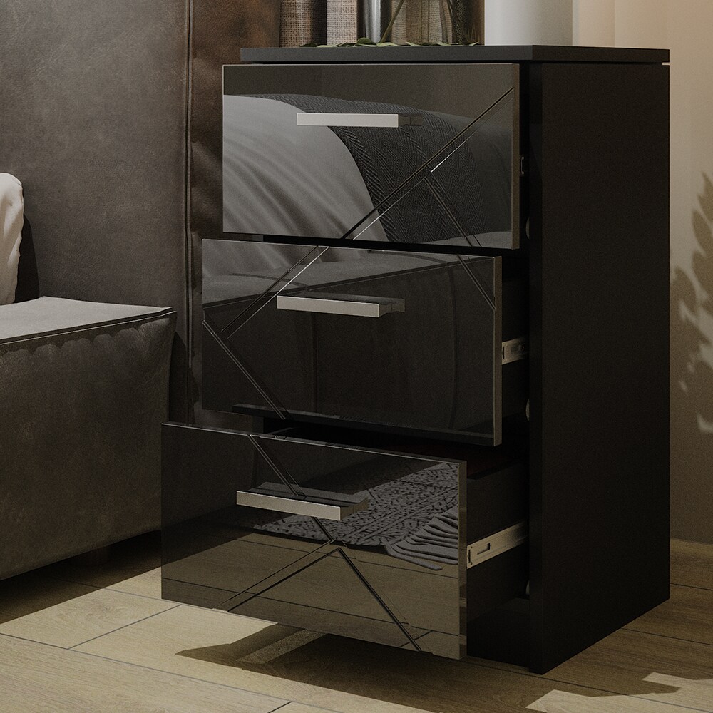 Vicco Nachtkommode Nachttisch Nachtschrank Irma Schwarz Hochglanz 38x66 modern 2er Set Schlafzimmer Schrank Beistellschrank Nachtkonsole Nachttischchen Schrankschublade Schlafzimmermöbel Aufbewahrung
