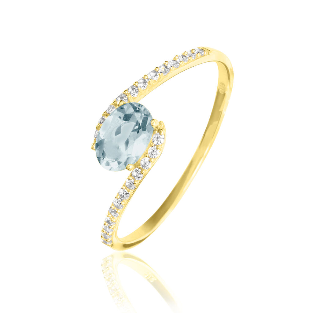 Bague Loriane Or Jaune Aigue Marine Et Oxyde De Zirconium