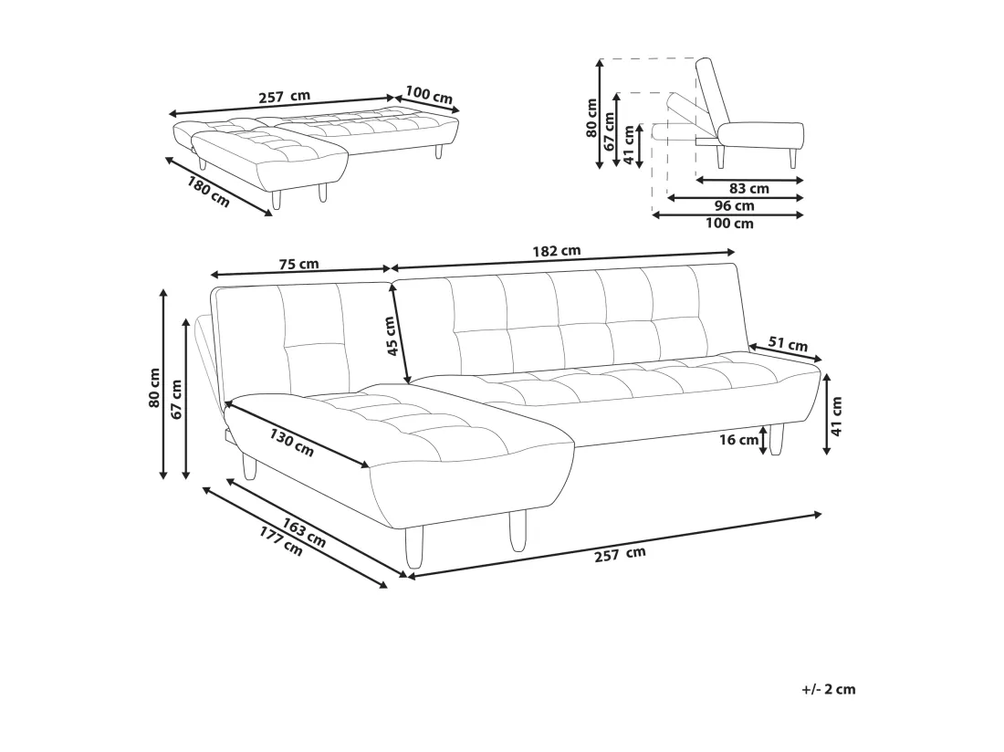 Canapé angle à gauche convertible en tissu rouge 4 places ALSTEN