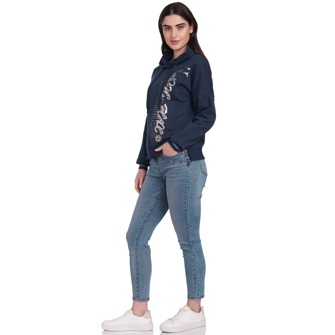 Gina Damen Sweatshirt mit Pailletten dunkelblau