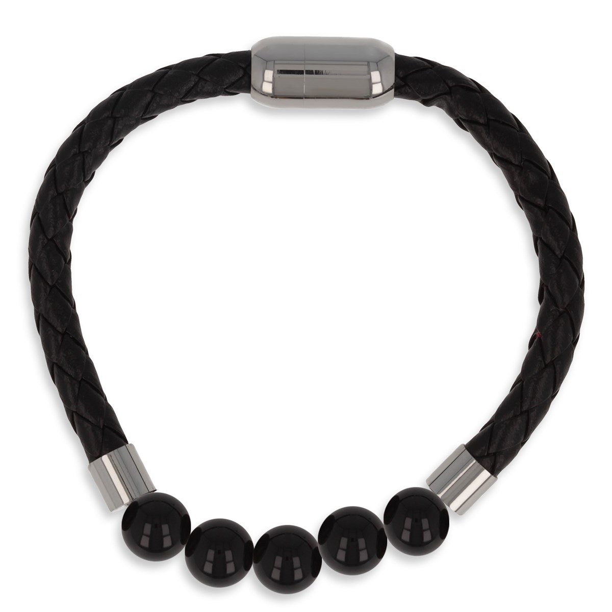 Bracelet Acier 316L cuir imitation 66M et 5 boules noires