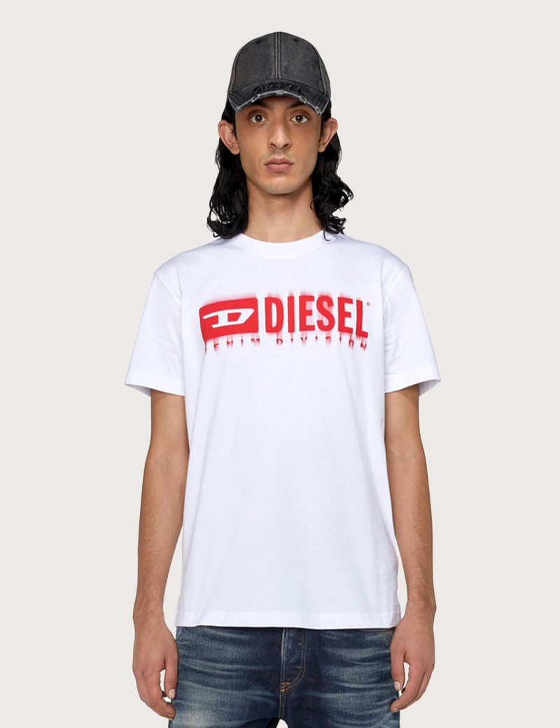 DIESEL T-SHIRT HOMME DIEGOR MANCHES COURTES LOGO DIESEL DÉGRADÉ BLANC