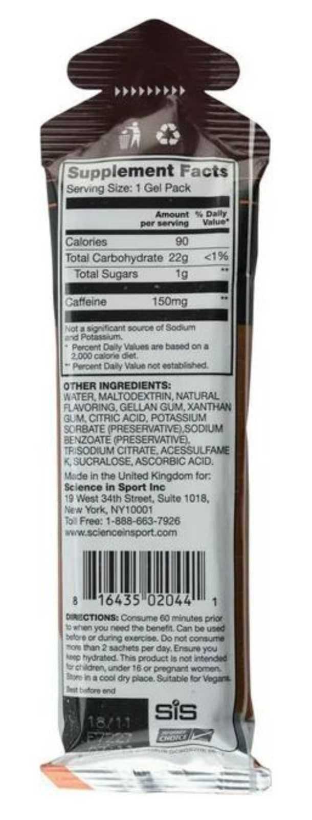 Gel de cafeína Science In Sport 60 ml