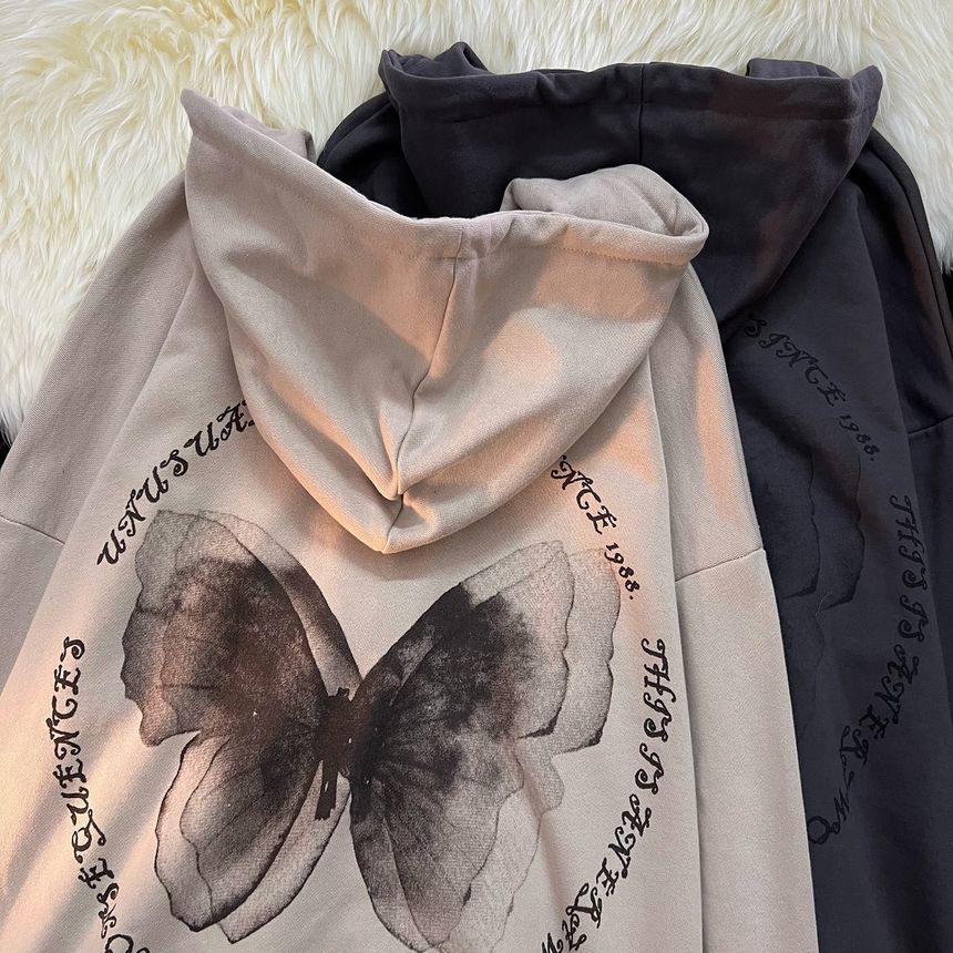 Wanderstar - Oversized jack met lange mouwen, vlinderprint, rits en capuchon
