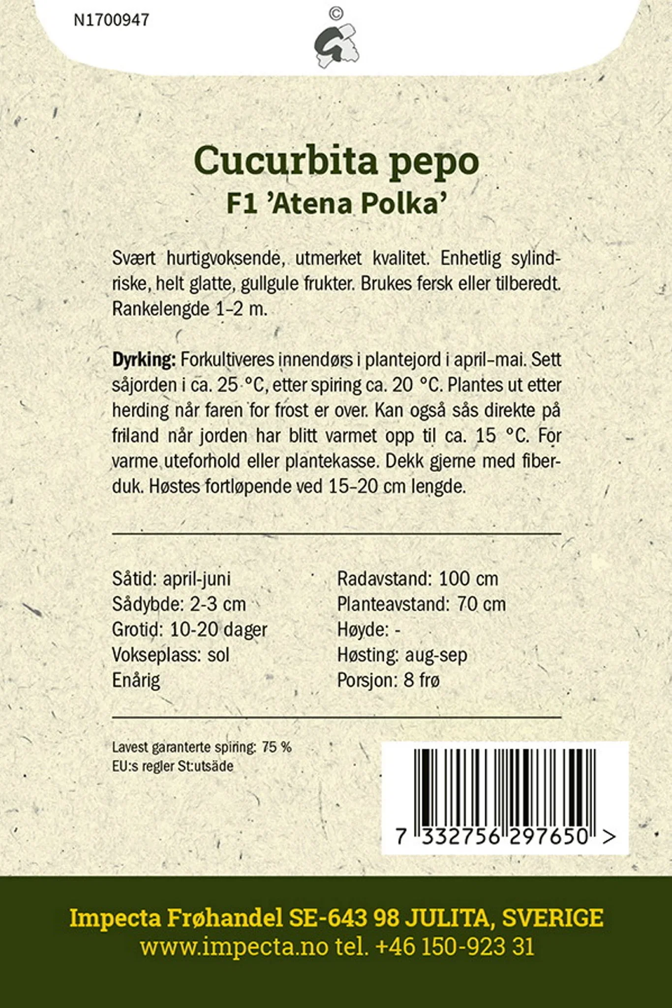 Cucurbita pepo F1 'Atena Polka' Squash F1 'Atena Polka'