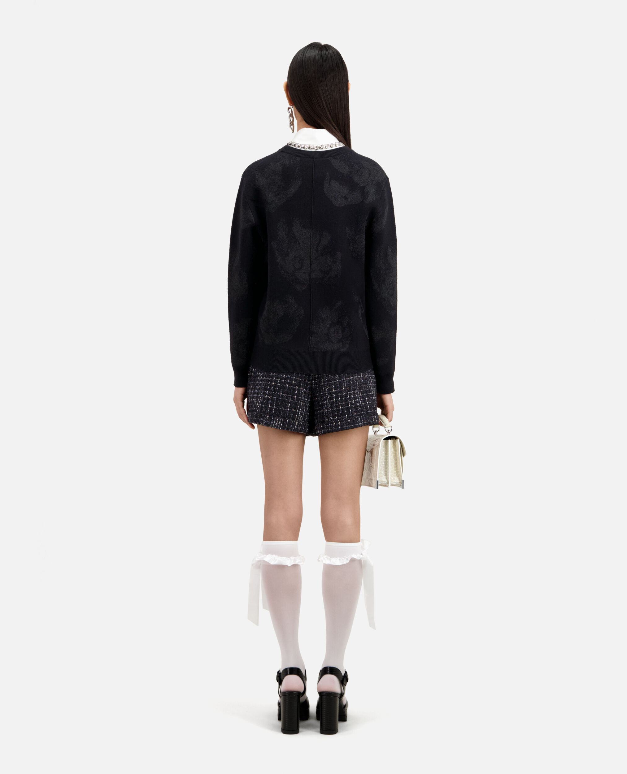 Black wool-blend jumper with silver patterns