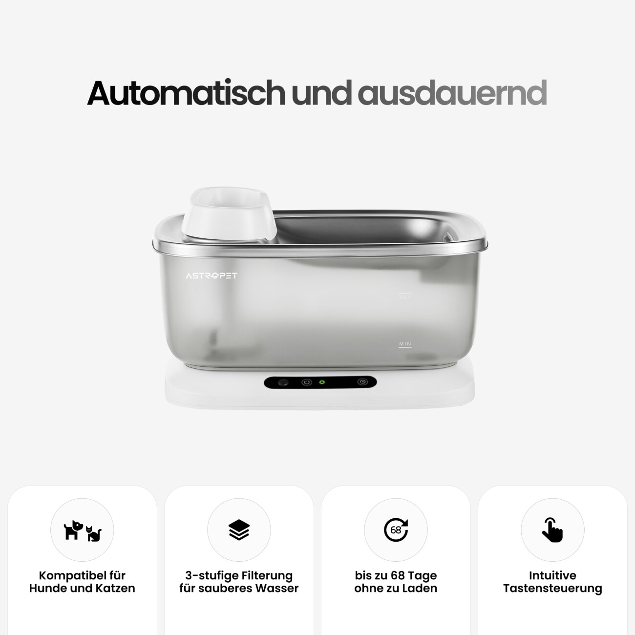 AstroPet Kabelloser Haustier-Trinkbrunnen XL Poseidon Series Pro