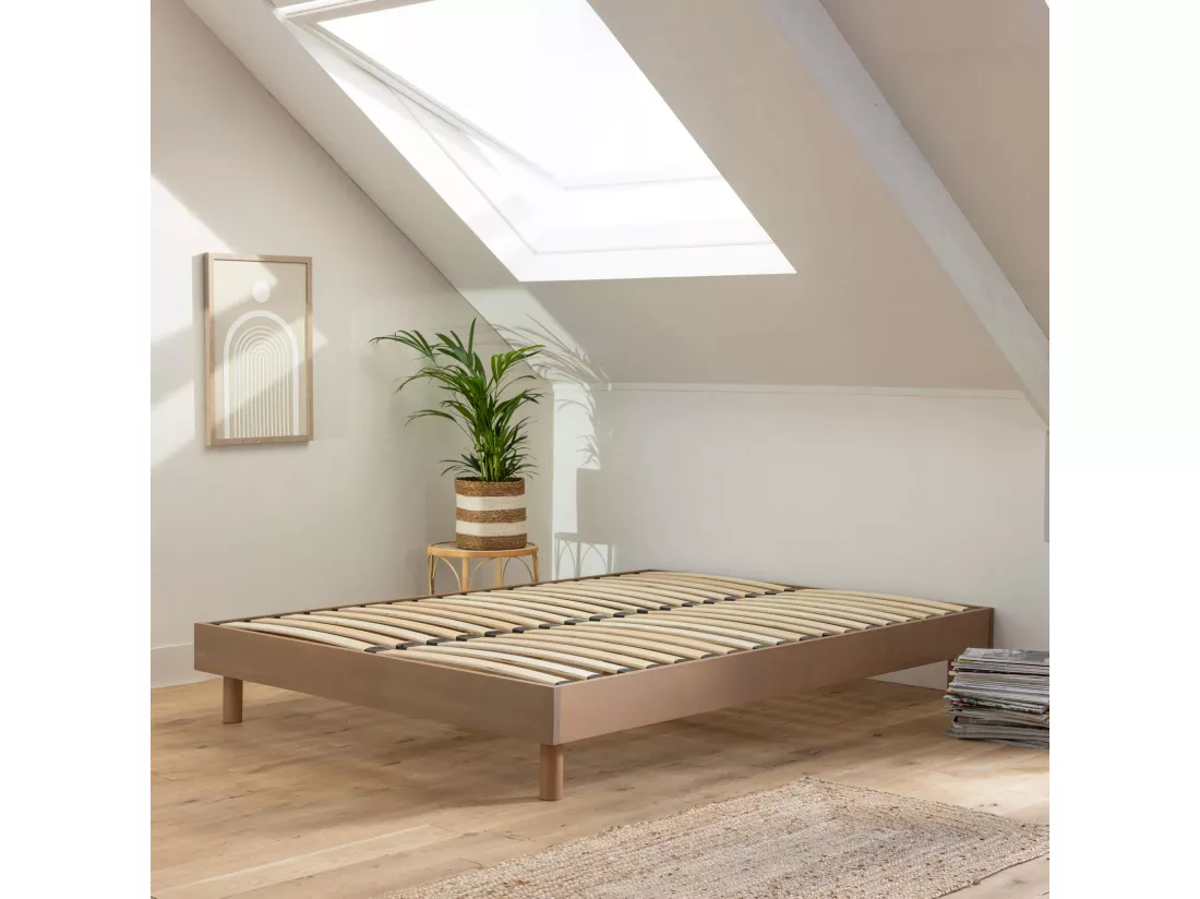 Sommier kit en bois massif taupe 160x200