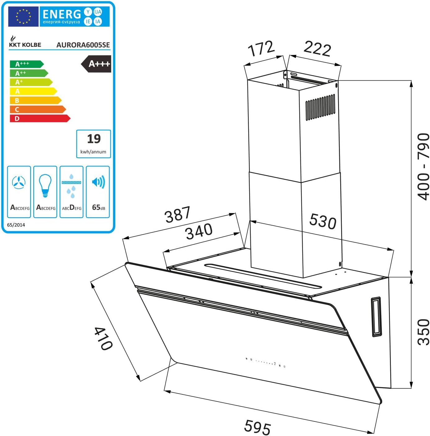 KKT KOLBE A+++ Dunstabzugshaube 60 cm 782 cbm/h Umluft Abluft Kopffrei Wandhaube | Schwarz Silber Edelstahl | Glas | Nachlaufautomatik | Smart WiFi App WLAN | SensorTouch | RGBW LED | AURORA6005SE