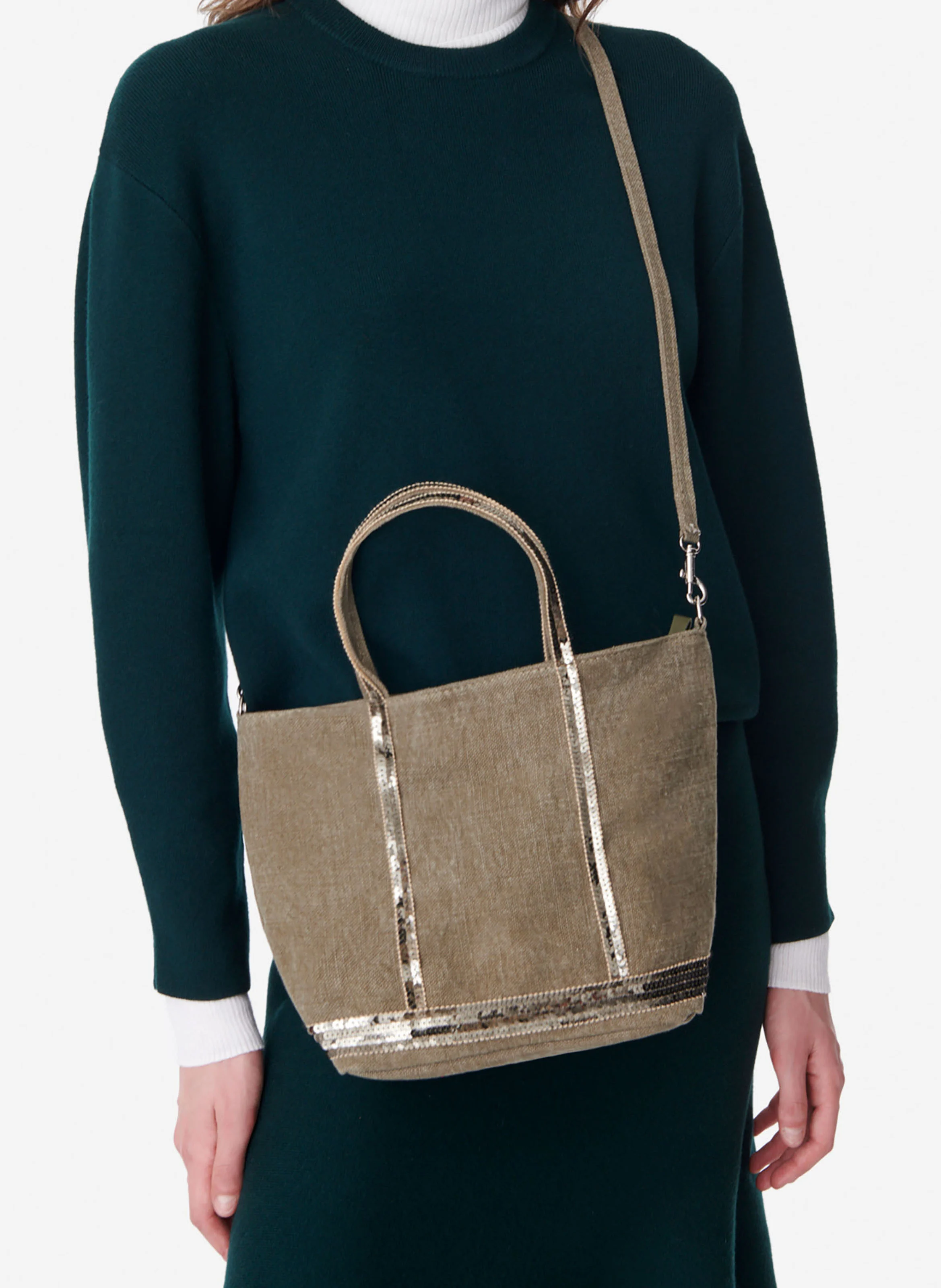 Sac cabas S à sequins en lin| Vert