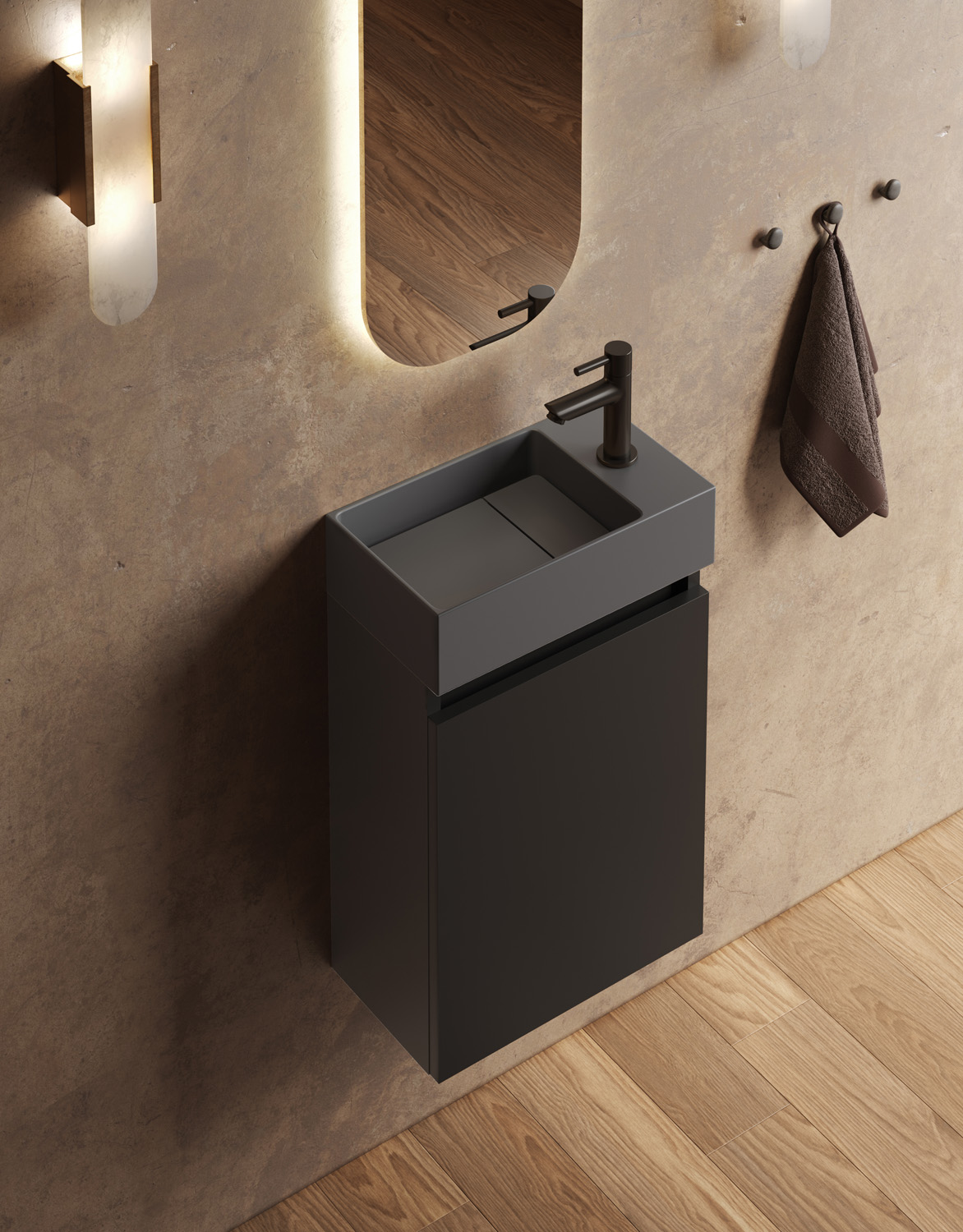 Fontana Itsie toiletmeubel mat zwart 40cm met fontein in mat antraciet
