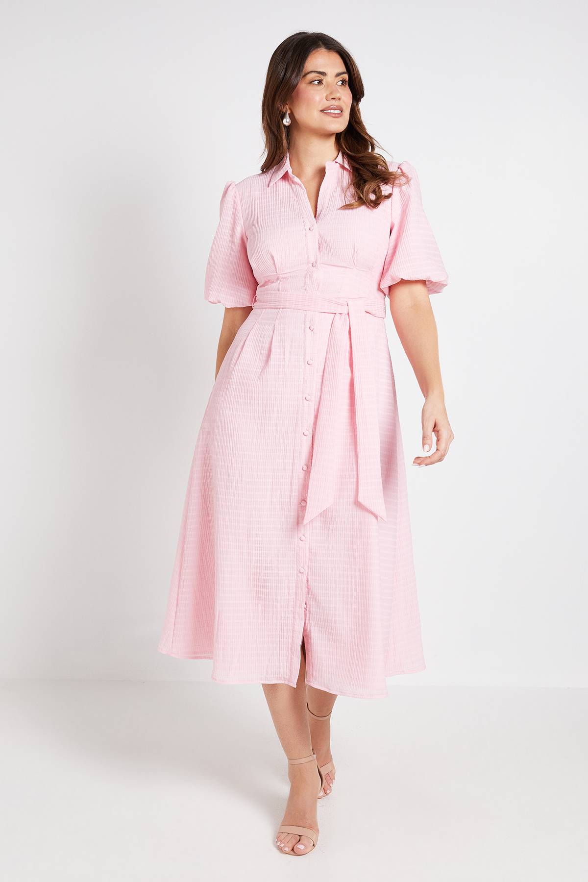 Wallis Robe Chemise En Organza Texturé À Manches Bouffantes