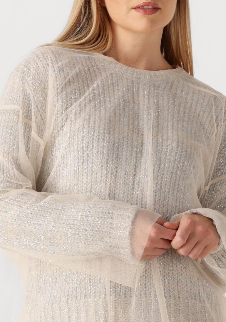 creme forte forte trui lurex tweed sweater with tulle t-shirt