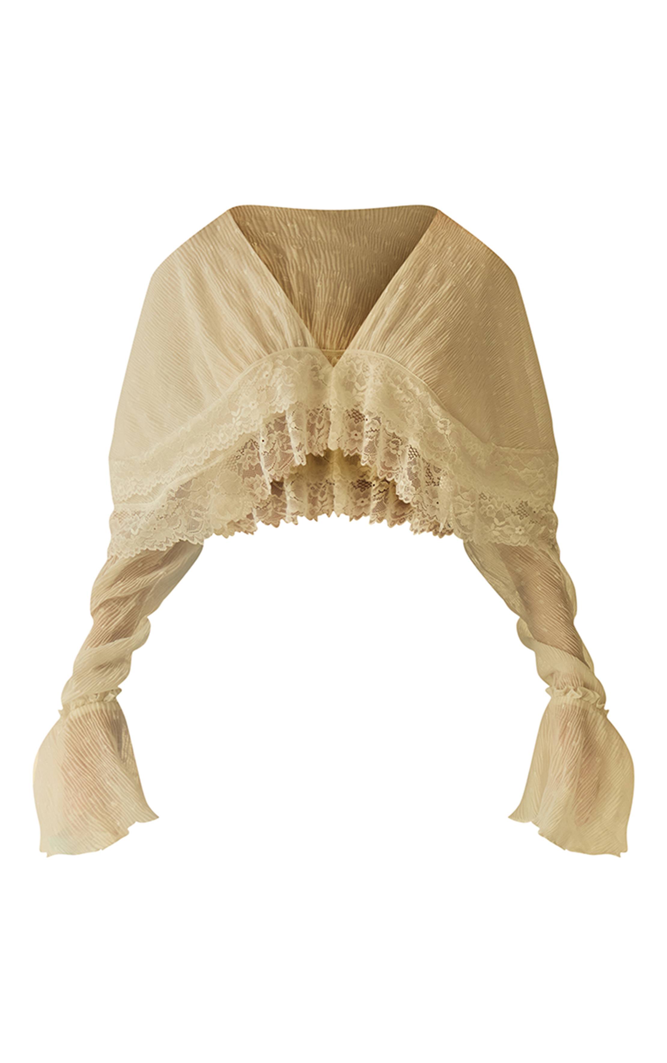 Blanc Blouse Plissée À Détails En Dentelle