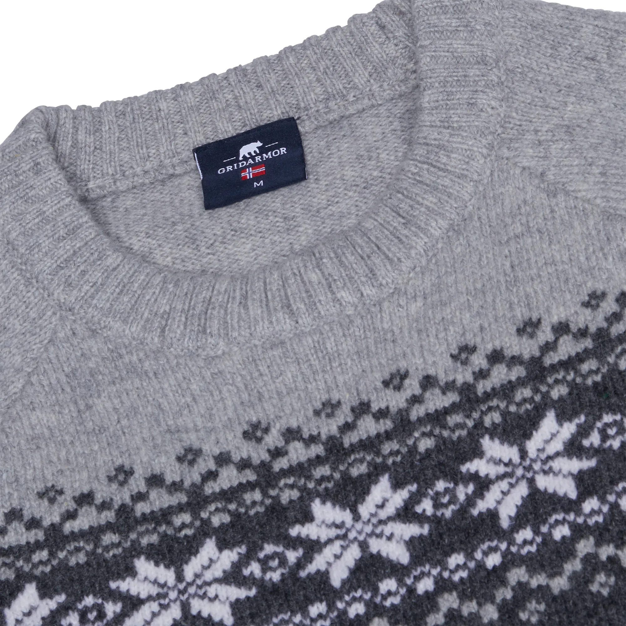 Gridarmor Men's Snøkrystall Round Neck Ullgenser Dark Grey/Light Grey/White