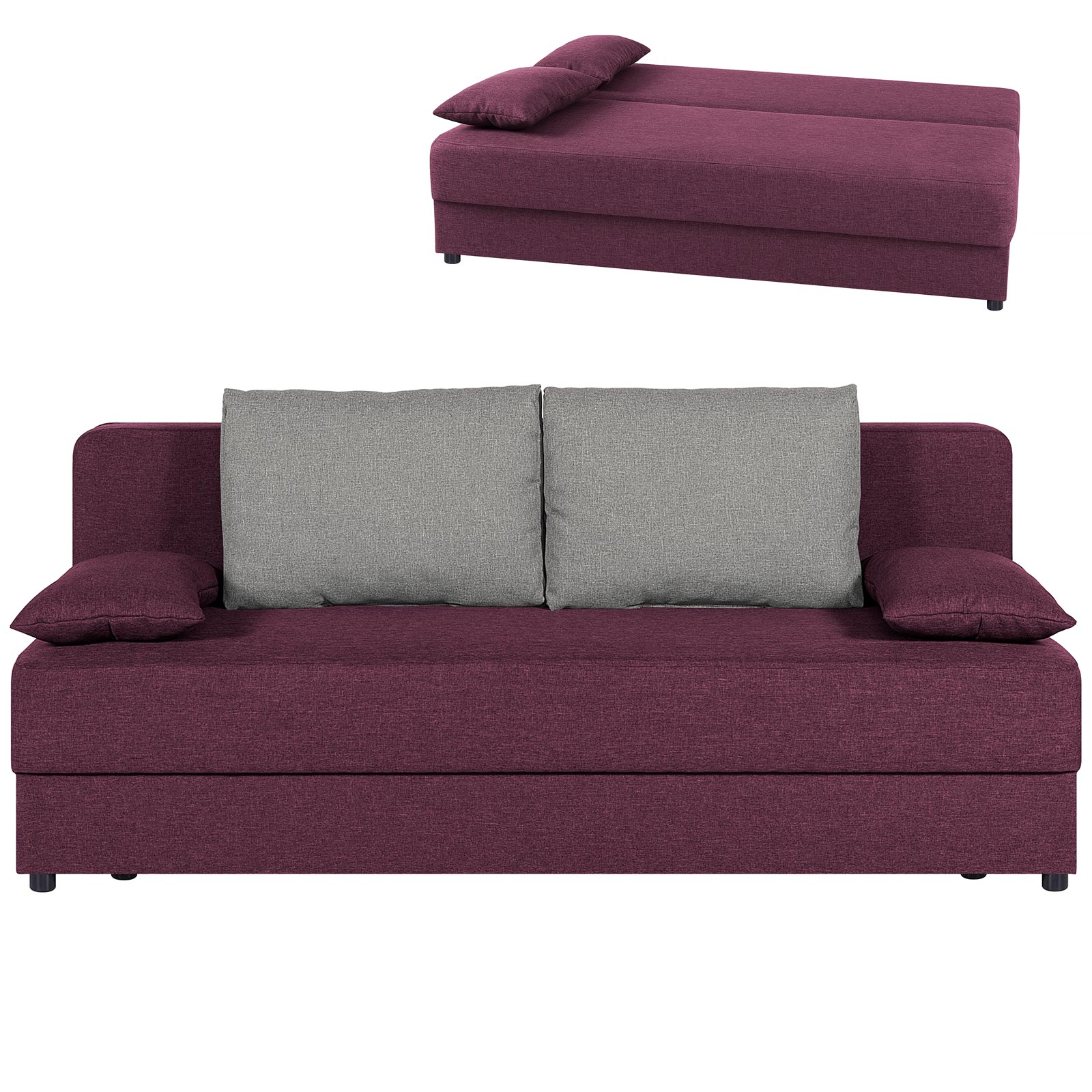 Schlafsofa - violett-silber - mit Staukasten