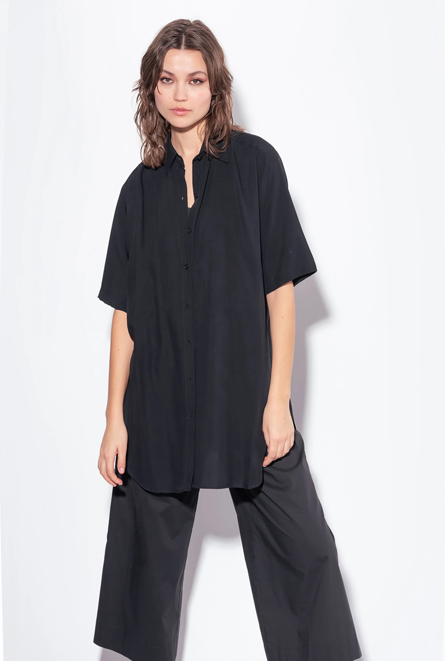 Chemise longue à logo | Noir