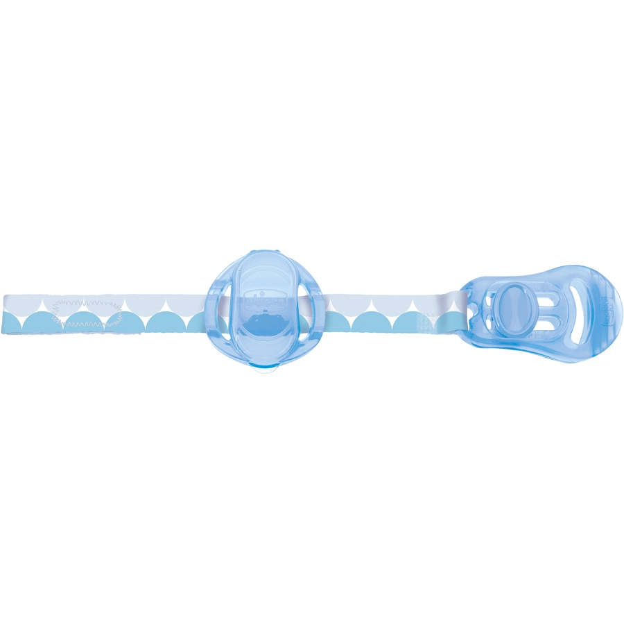 chicco Schnullerband mit Saugerschutz, Clip und Klettband in blau