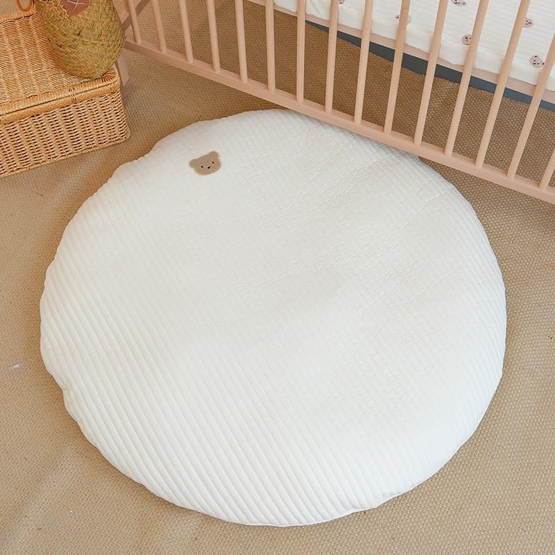 (Ø80cm) Baumwoll Baby Boden Kissen Bezug Weiche Kissenhülle Krabbel Decke Spiel Teppich - Bär