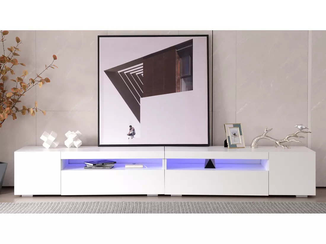 Meuble TV 240cm avec LED variable - style contemporain - Blanc