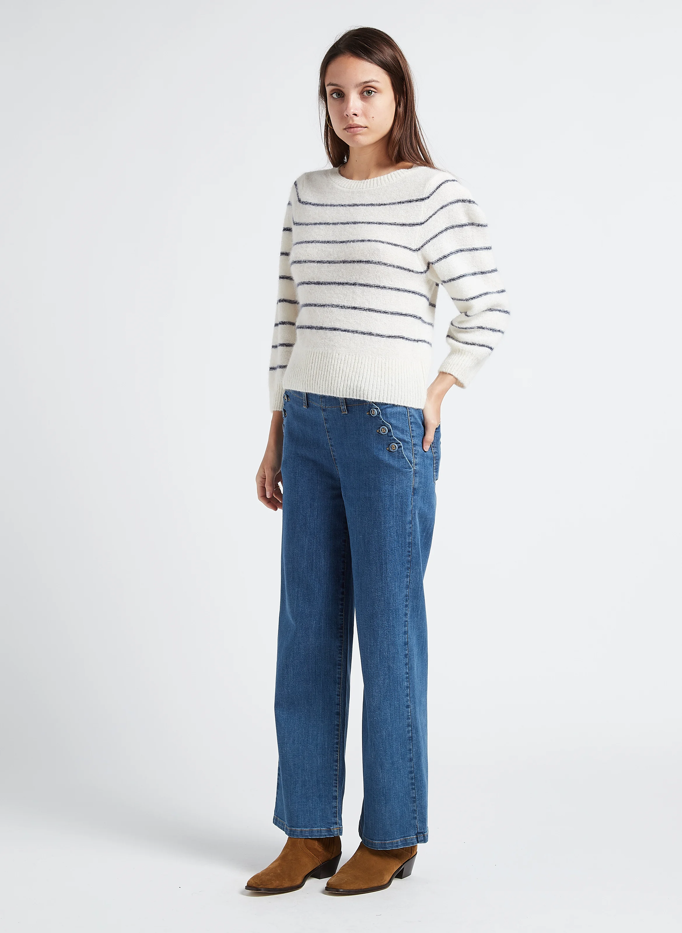 Pantalon droit aspect jean en coton biologique mélangé| Jean Stone