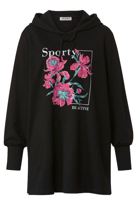 Long-Hoodie, Kapuzensweater, Blumen-Motiv, Langarm