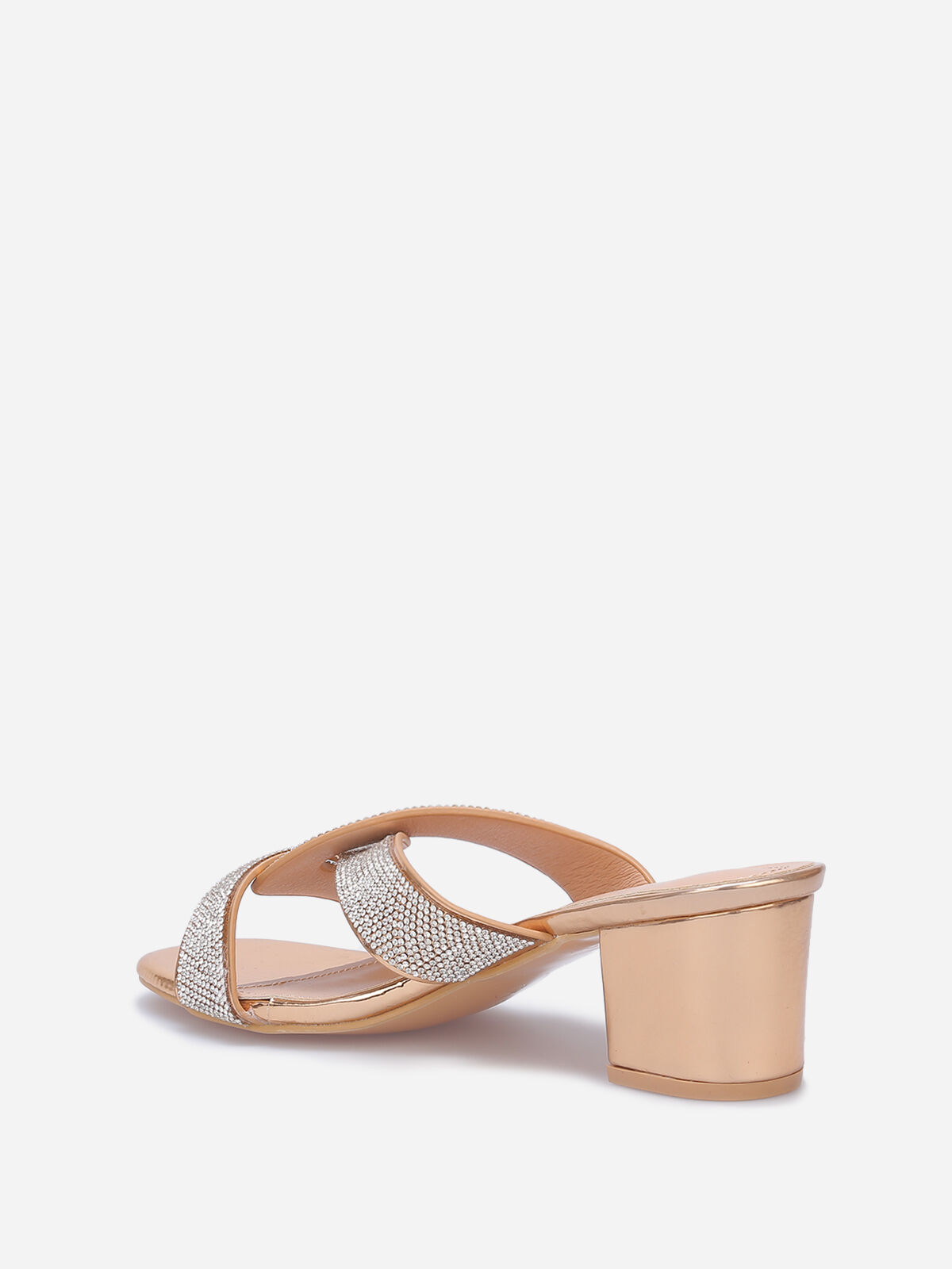 Mules à brides croisées et strass grandes tailles- Doré rose