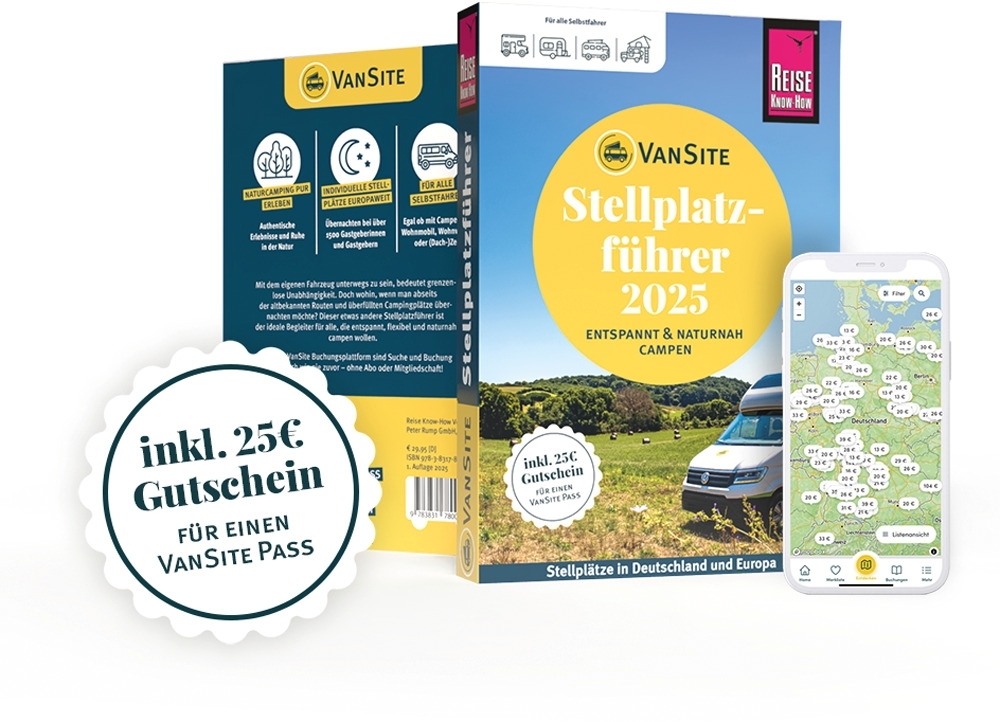VanSite Stellplatzführer 2025 – Naturnahe Stellplätze in Deutschland und Europa – mit 25€ Gutschein!