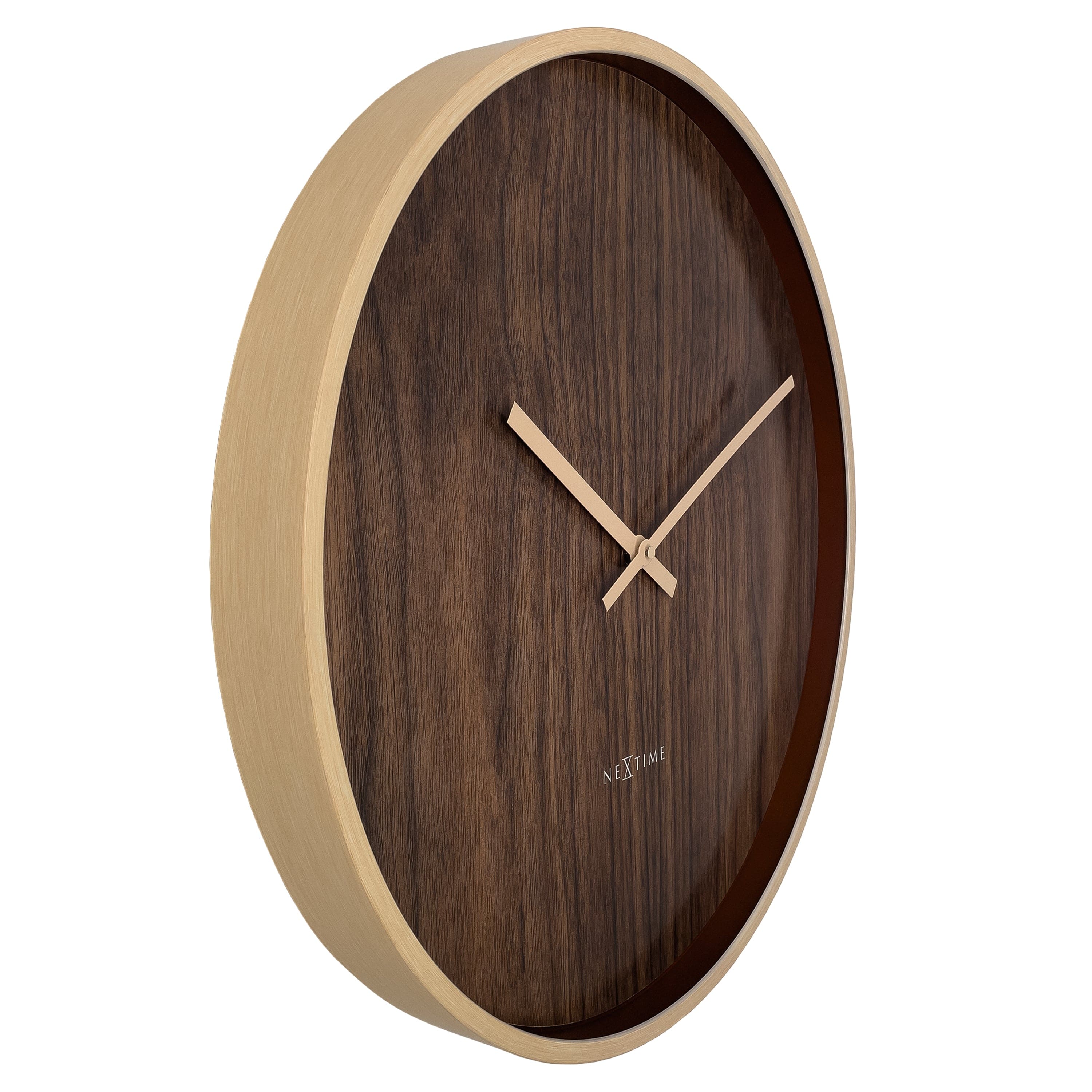 NeXtime - Wandklok 50cm - Stille - Donkerbruin|Lichtbruin - Plastic -