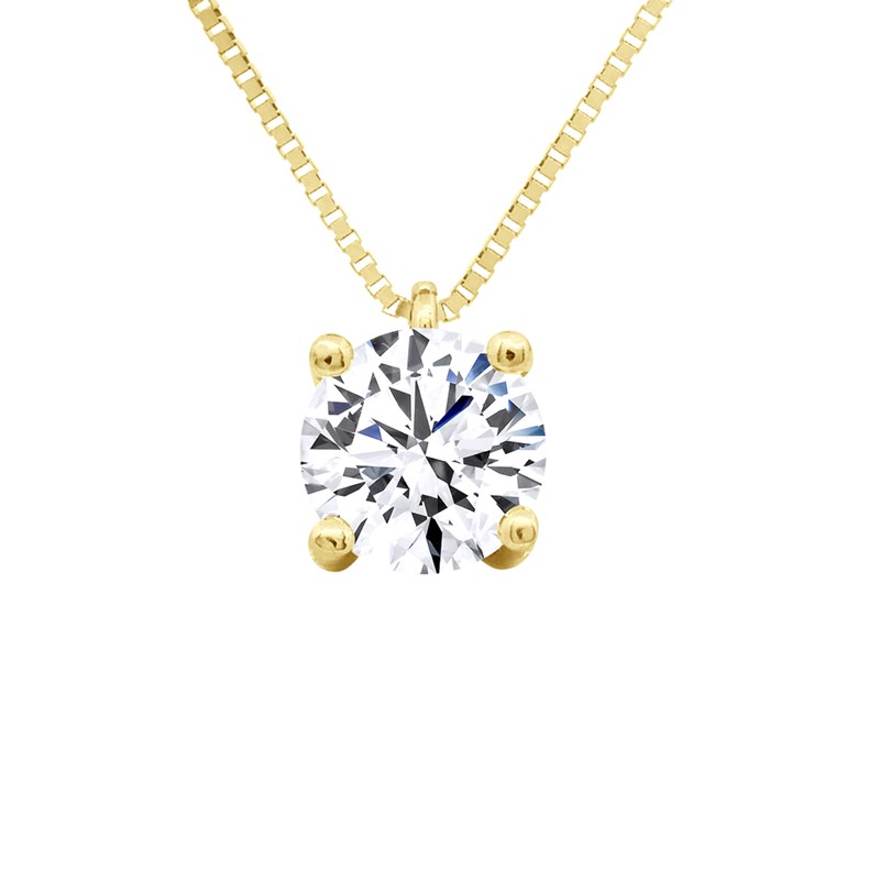 Collier solitaire - Or Jaune - Orné d'un Oxyde de Zirconium 5 mm serti Griffe