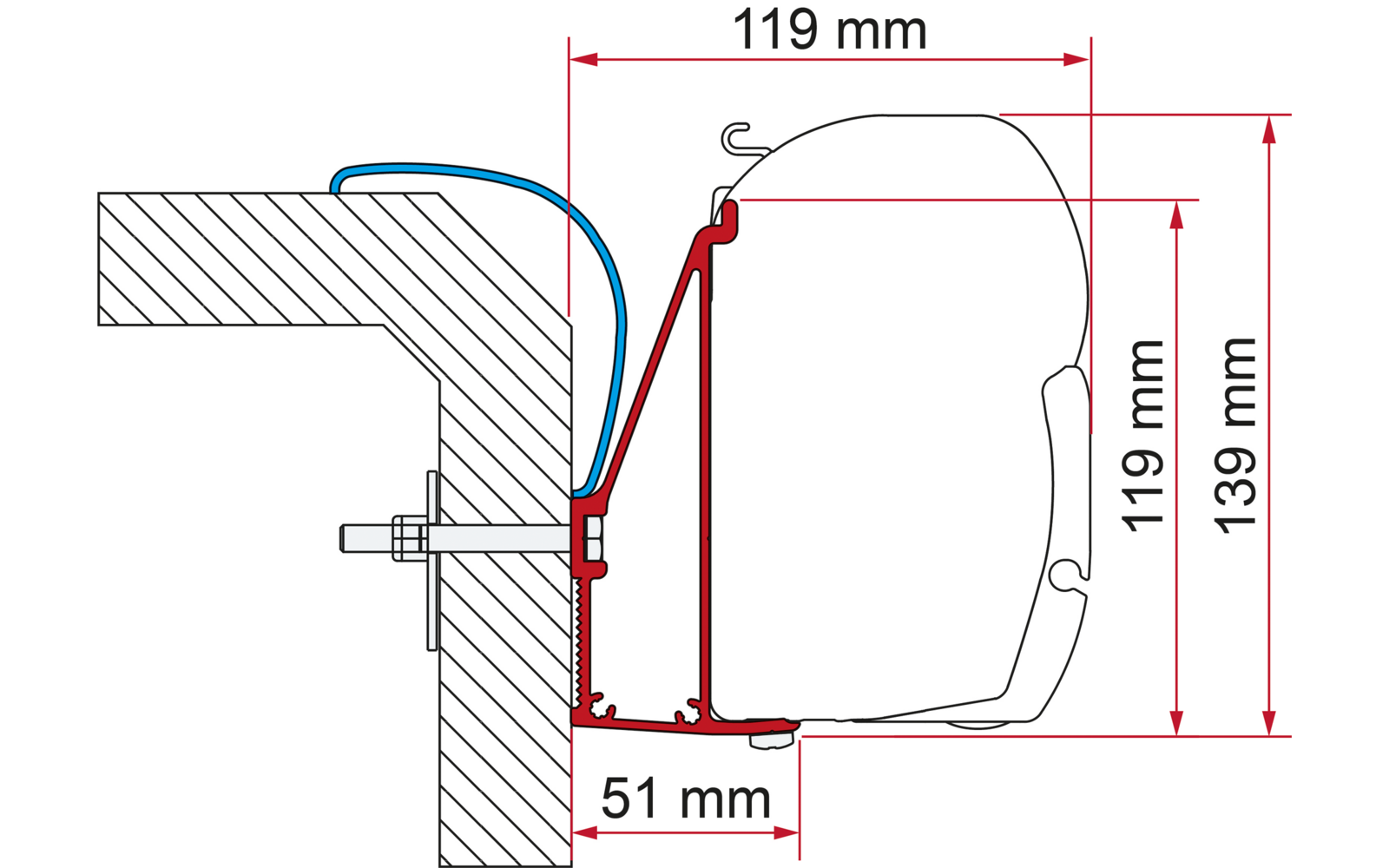Fiamma Markisenadapter Rapido Serie 6 Wandmontage 350